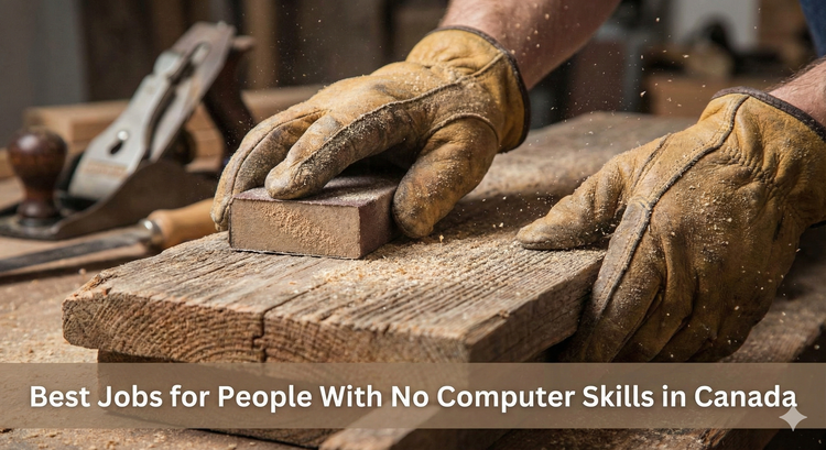 A closeup of a pair of hands wearing work gloves sanding a piece of wood, emphasizing manual skill over digital work.