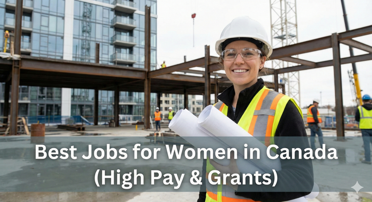  A confident female electrician wearing a hard hat and holding blueprints, standing on a modern construction site, representing the rise of women in skilled trades.