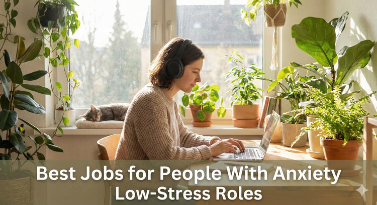 A person wearing noise-canceling headphones working peacefully in a quiet, sunlit room filled with plants.