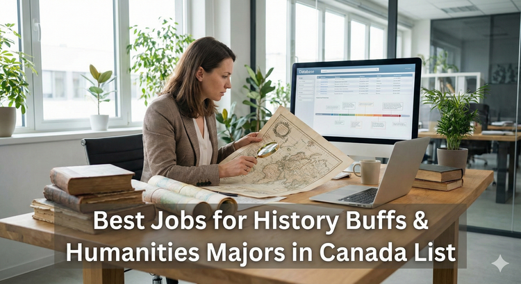 A professional researcher analyzing old maps and digital documents in a modern, sunlit office, representing the blend of history and modern data skills.