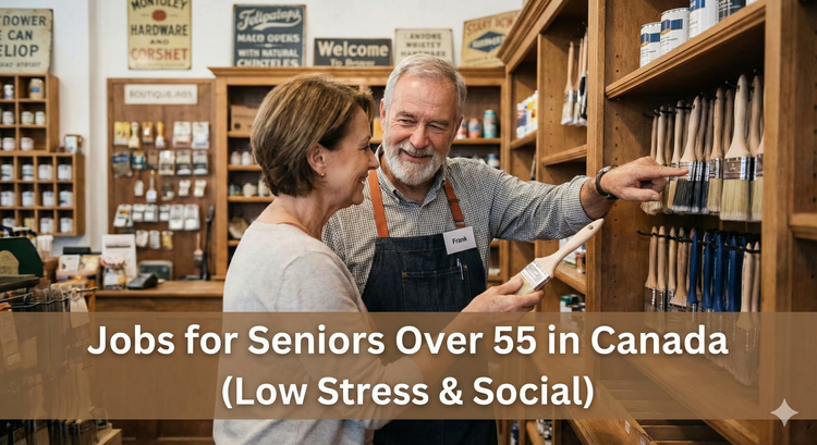 A smiling senior employee helping a customer in a boutique hardware store, representing the value of experience and customer service.