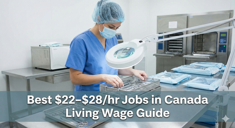 A sterile processing technician in blue scrubs inspecting surgical tools in a clean hospital room, representing a high-paying, behind-the-scenes healthcare job.