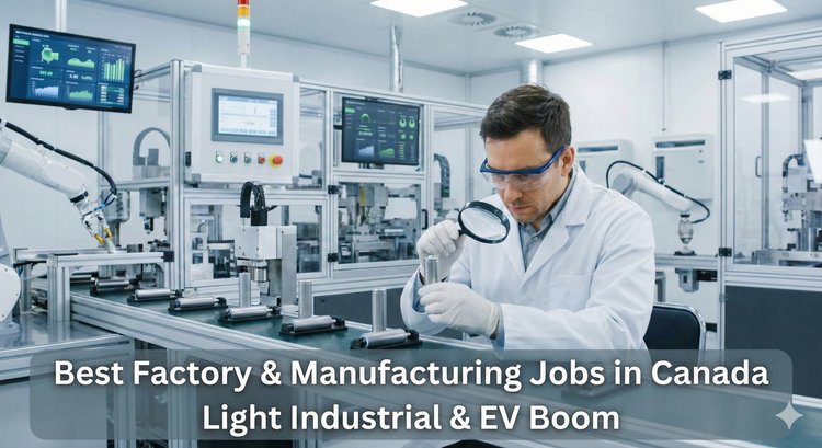 A worker in a clean, white lab coat inspecting a lithium-ion battery cell in a modern high-tech manufacturing plant.