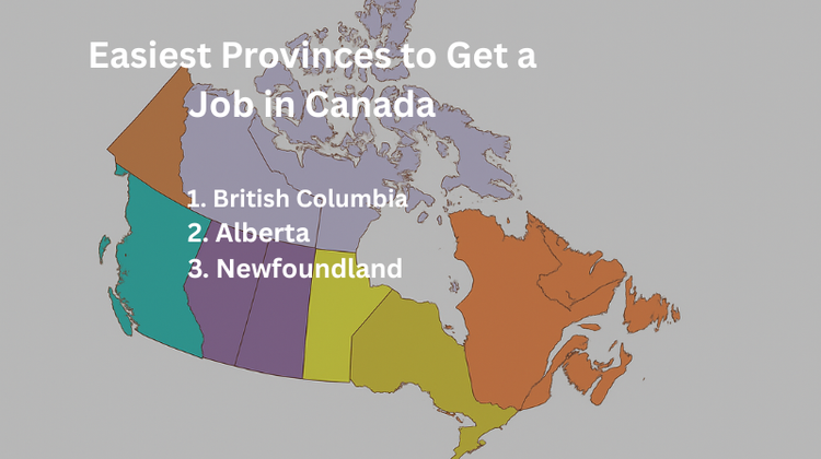 Map of Canada highlighting the easiest provinces for job opportunities