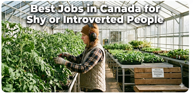  A focused employee wearing headphones working alone in a quiet, well-lit greenhouse, tending to plants without any customers around.