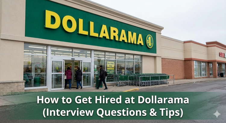 Dollarama storefront entrance in Canada with green logo and shopping carts, representing entry-level retail jobs.