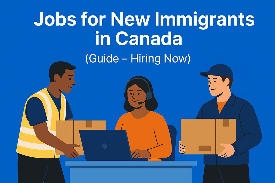New immigrants in Canada starting work in warehouse, customer service, and delivery jobs –  illustration