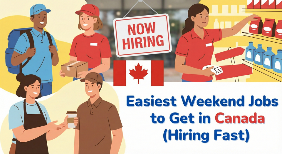 Adults and young adults' working a calm weekend shift at a Canadian Market and store building.