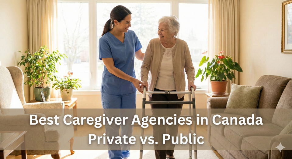 A compassionate Personal Support Worker (PSW) in a blue uniform helping an elderly client walk in a sunny living room, representing the essential nature of home care.