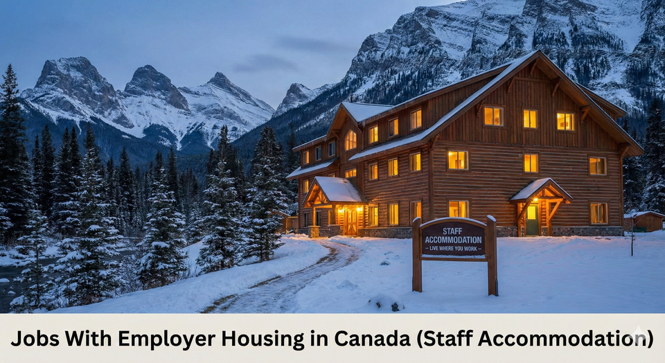 A cozy staff residence building nestled in the snowy mountains of Banff, representing the "live where you work" lifestyle.