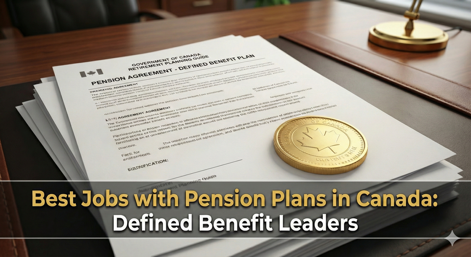 A golden pair of coin resting on a stack of Canadian retirement planning documents, symbolizing the "Golden coin" of defined benefit pensions.