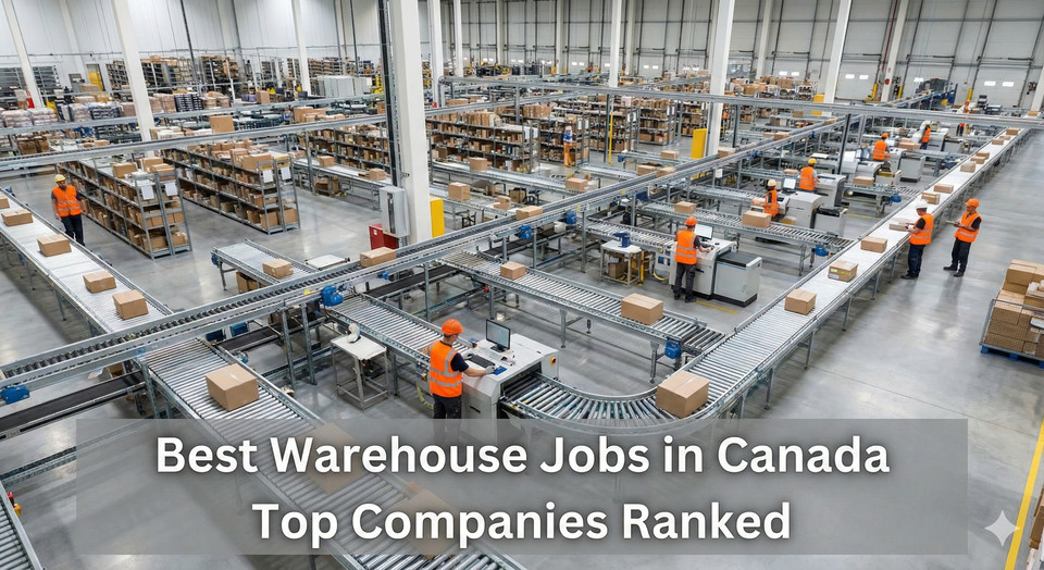 A high-angle shot of a modern, clean distribution center with automated conveyor belts and workers in safety vests, representing the top tier of logistics employment.