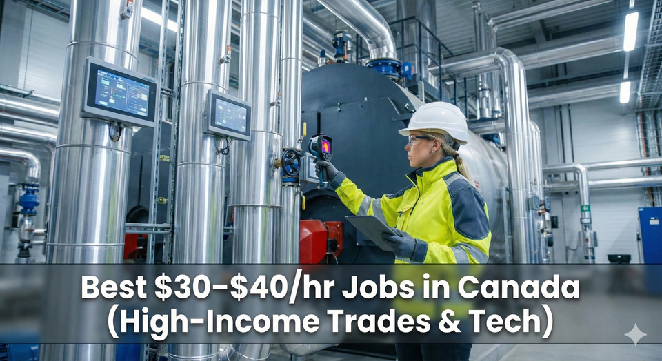 A power engineer in a hard hat inspecting a massive boiler system in a modern industrial plant, representing high-technical skill and high pay.