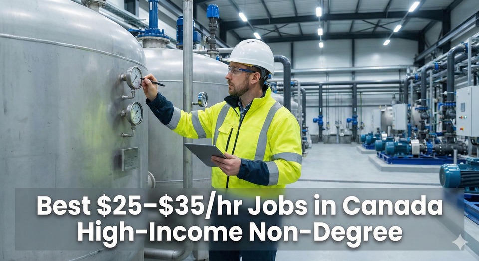 A water treatment plant operator checking gauges on a massive filtration tank, representing a high-paying, stable government job.