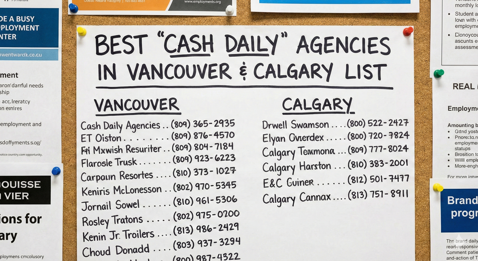 est Cash Daily Agencies in Vancouver & Calgary List. for post Best Cash Daily Agencies in Vancouver & Calgary List