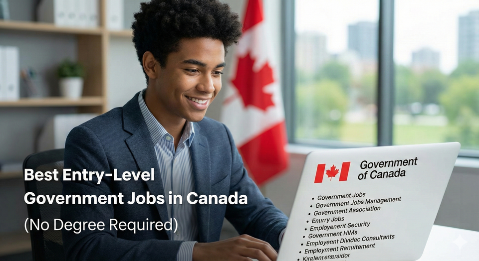 A person working at a computer in a modern Government of Canada office setting